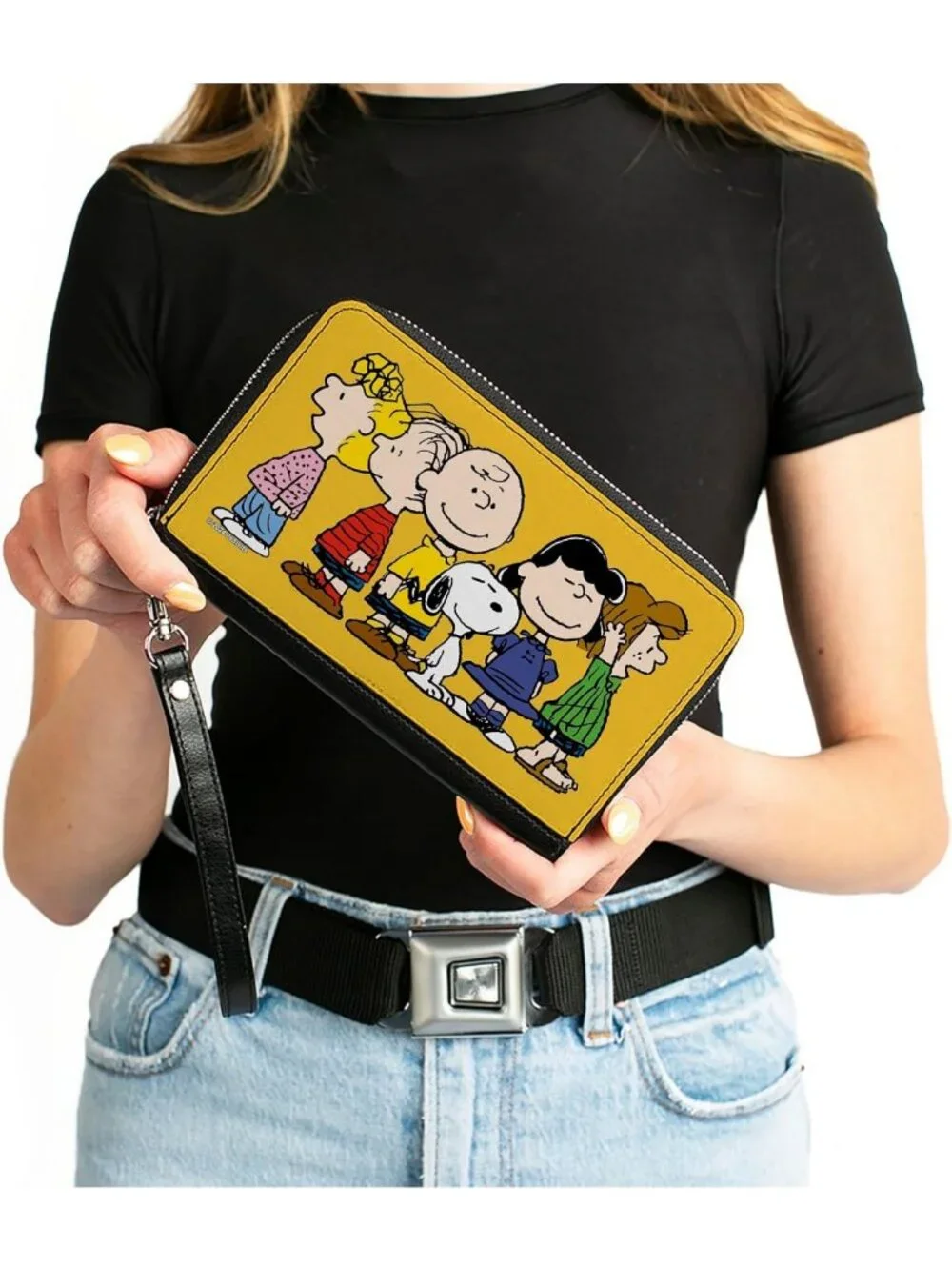 Vegan Leather Zip Around Wallet with Peanuts Design - Stylish & Functional